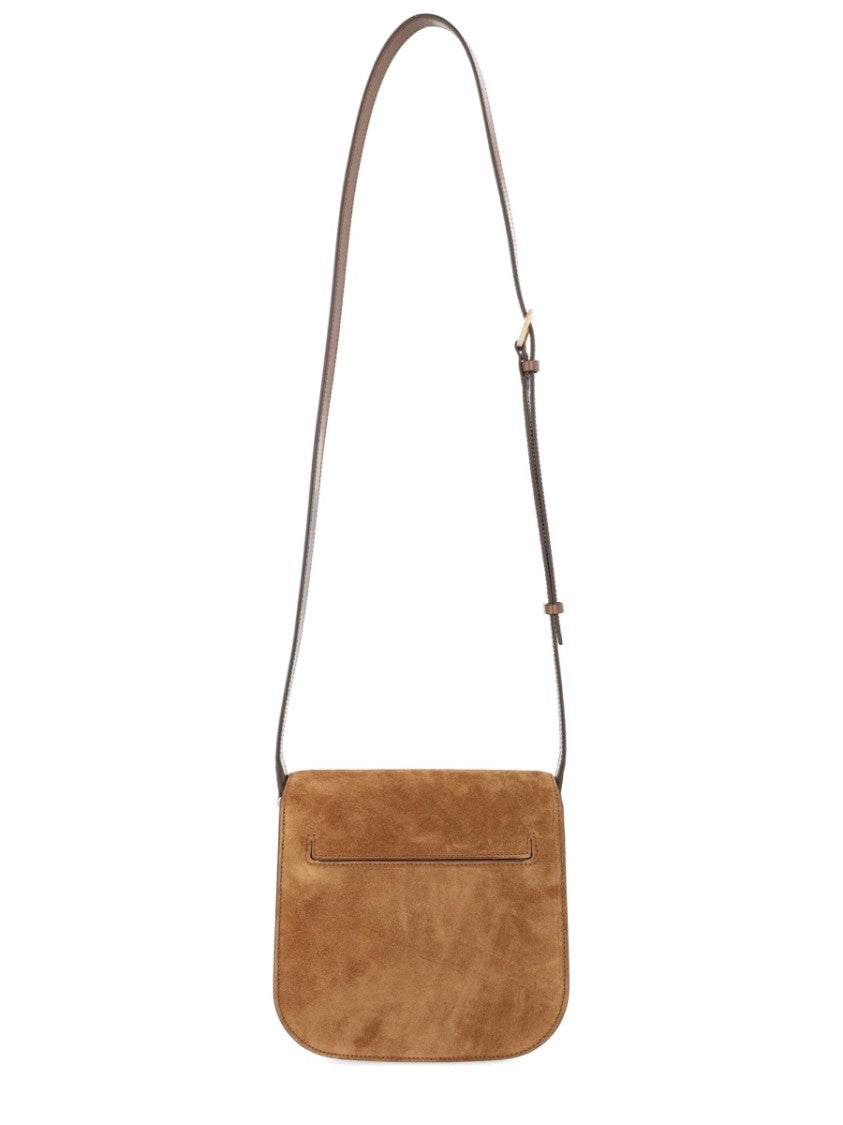 Tom Ford Neutrals Mini Tara Suede Clasp Shoulder Bag