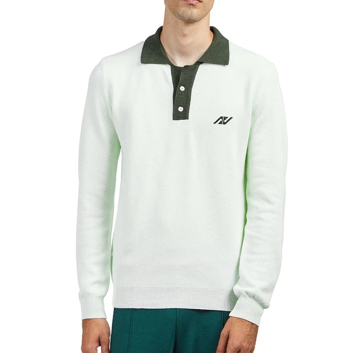 Autry Premium Green Long Sleeve Polo With Embroidered Details