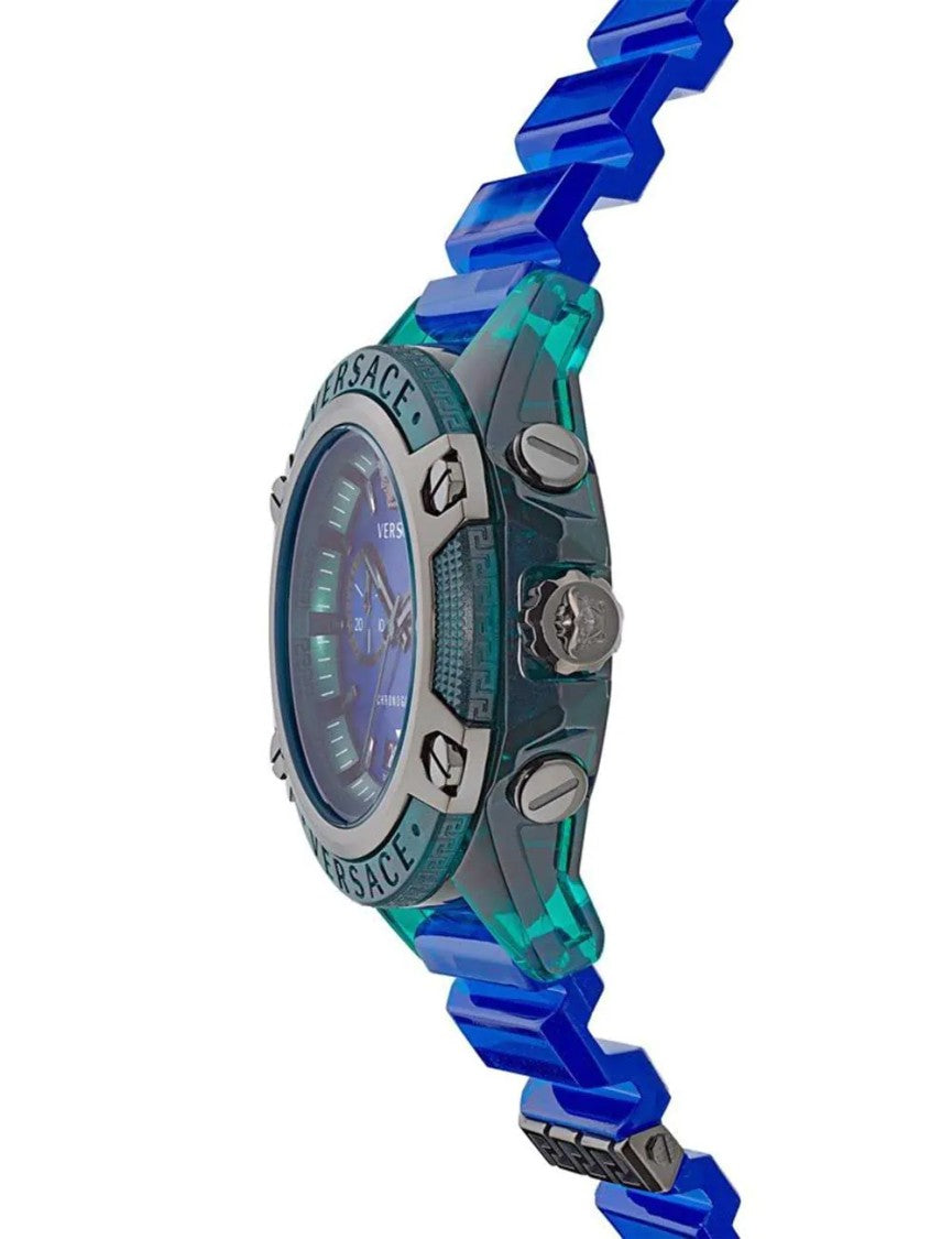 Versace Greca Logo 38Mm Women's Analog Watch With Blue Leather Strap