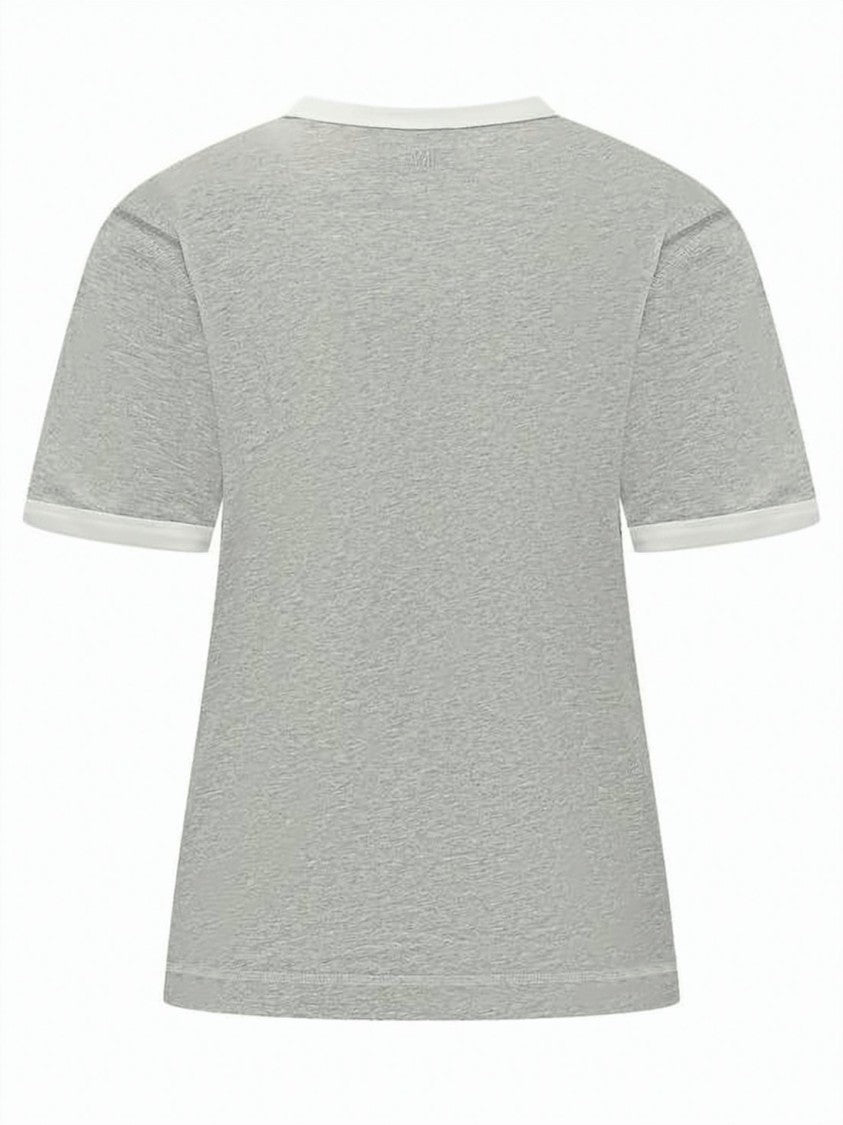 Ami Paris Short-Sleeved Top With Contrast Trim And Textured Detail
