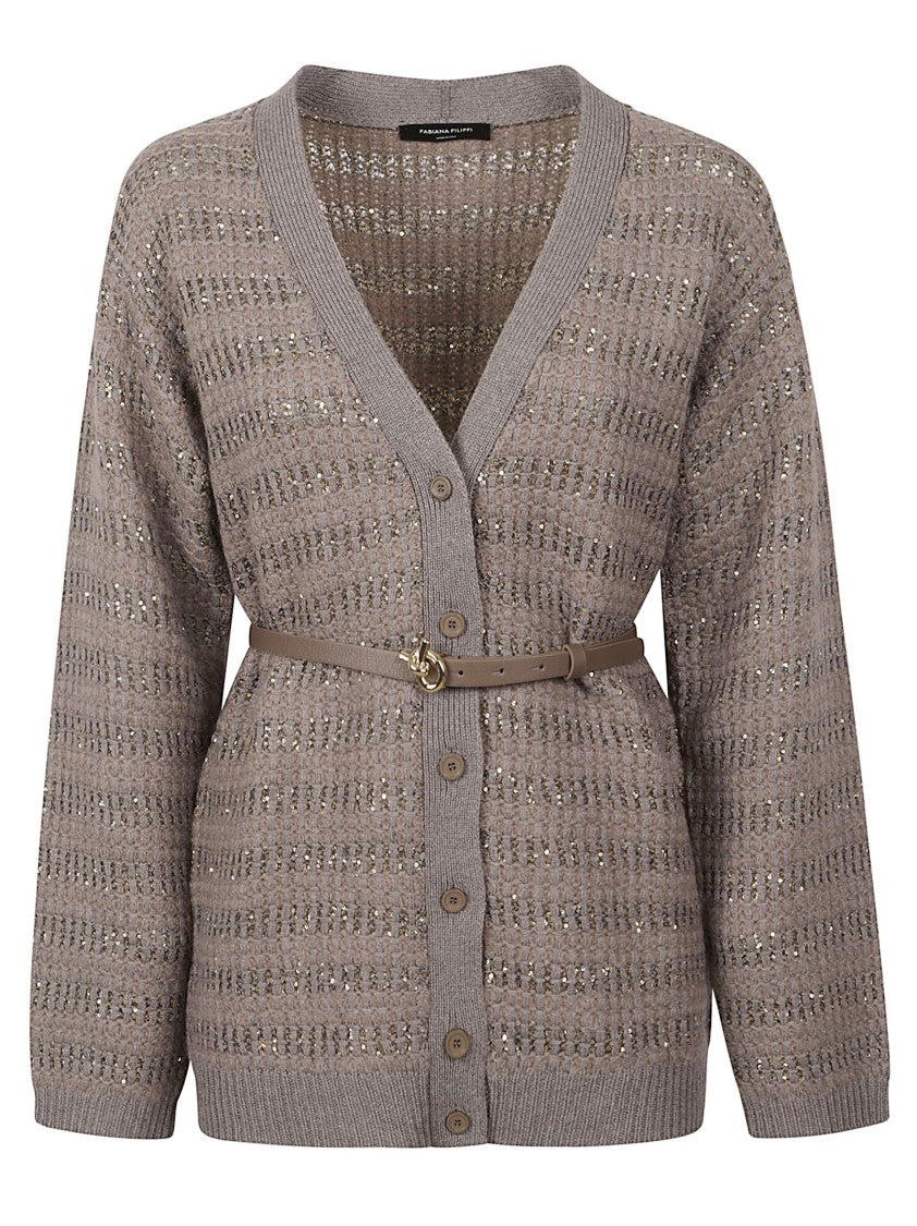 Fabiana Filippi Textured Knit Sweater With Button-Down Front And Belted Waist