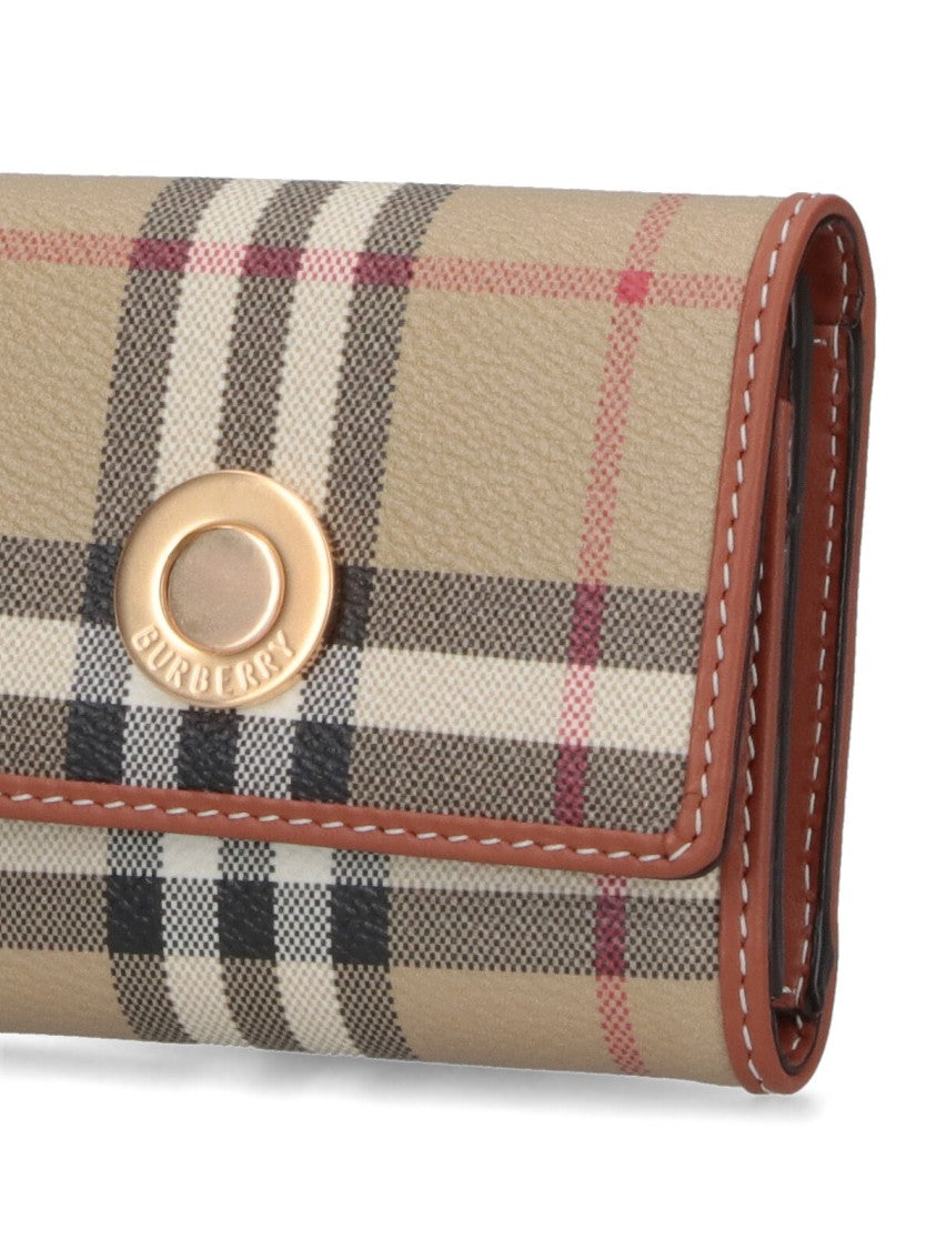Burberry Beige Tri-Fold Wallet With Lancaster Check Pattern