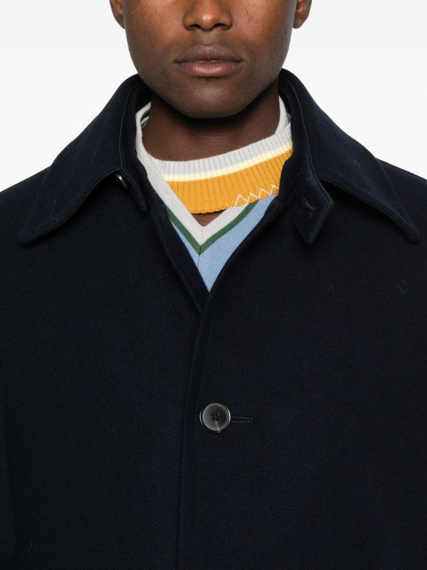 Dries Van Noten Blue Button Fastening Patch Pocket Coat