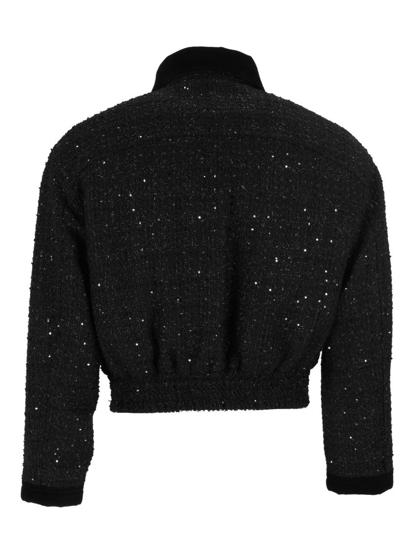 Fay Cropped Bomber Jacket With Textured Fabric And Gold-Tone Details