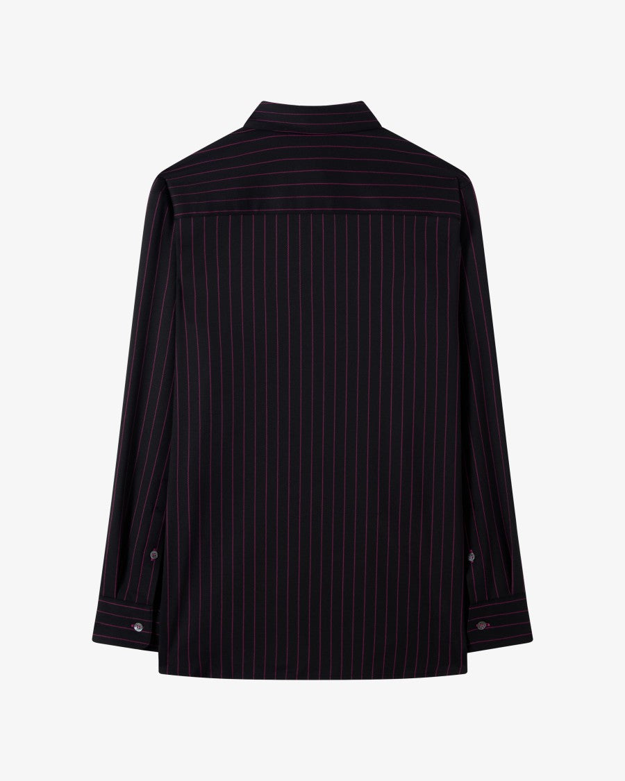 Serena Bute Wool Pinstripe Boyfriend Shirt - Black/Pink