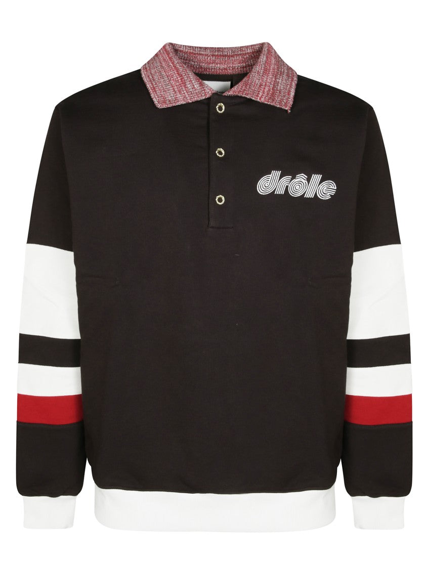 Drôle De Monsieur Horizontal Stripe Long-Sleeve Polo With Classic Collar