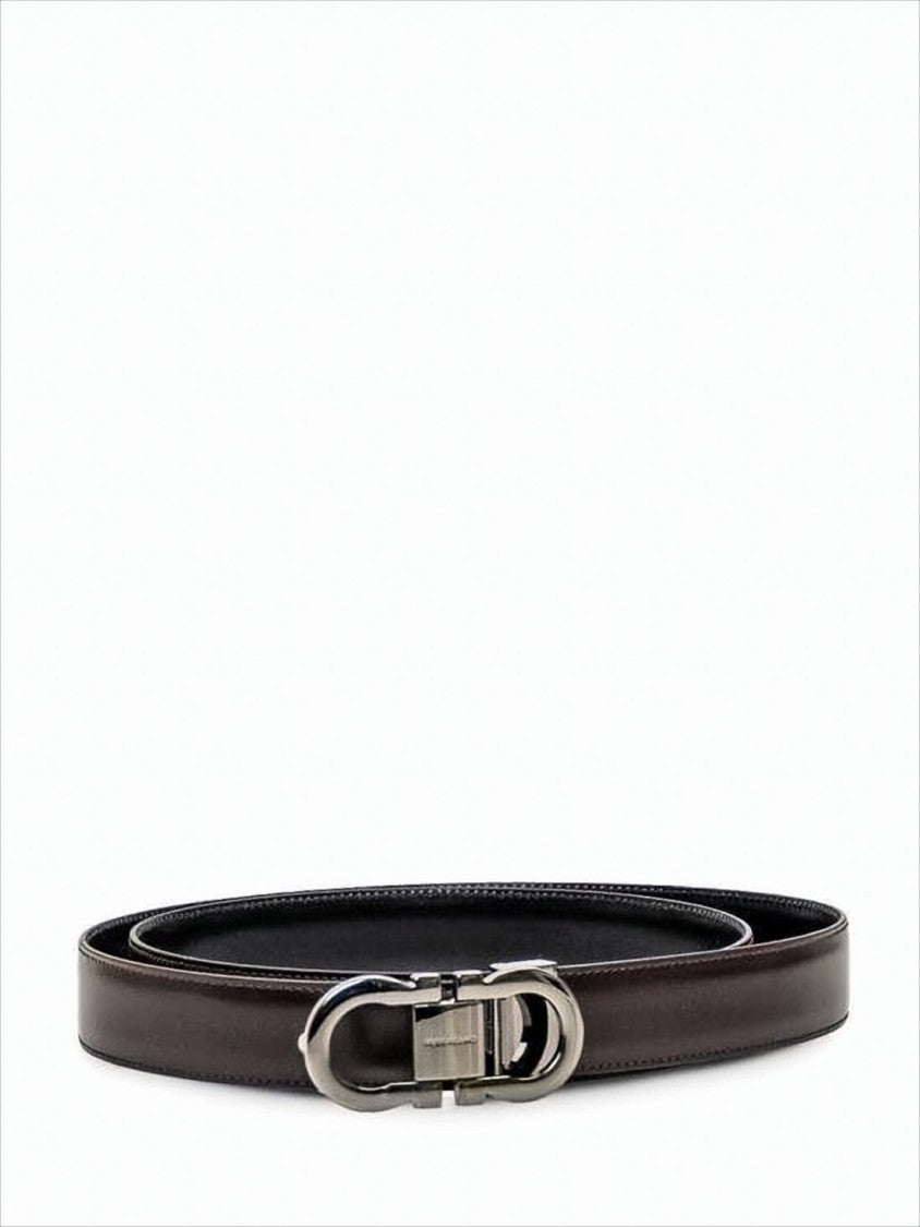 Salvatore Ferragamo Cowhide Leather Belt With Distinctive Metallic Buckle