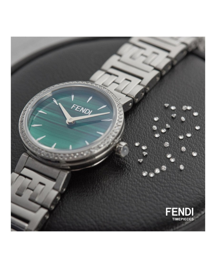 Fendi Fendi Diamond-Embellished Watch With Green Malachite Dial
