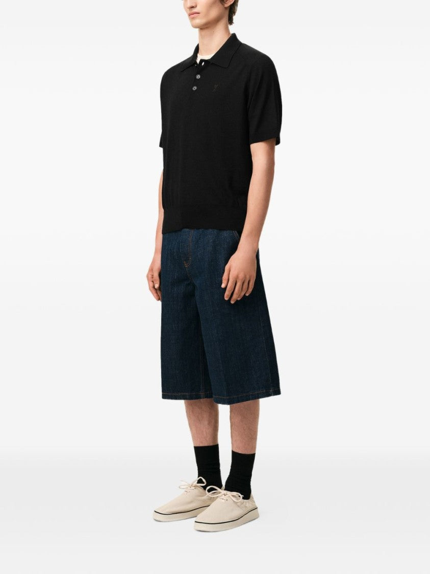 Ami Paris Black Short Sleeve Chest Embroidery Polo