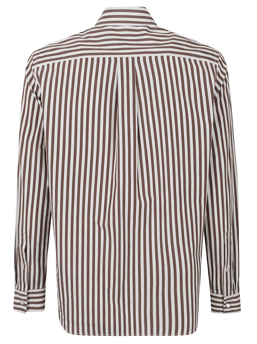 Burberry Brown And White Vertical Striped Button-Down Shirt