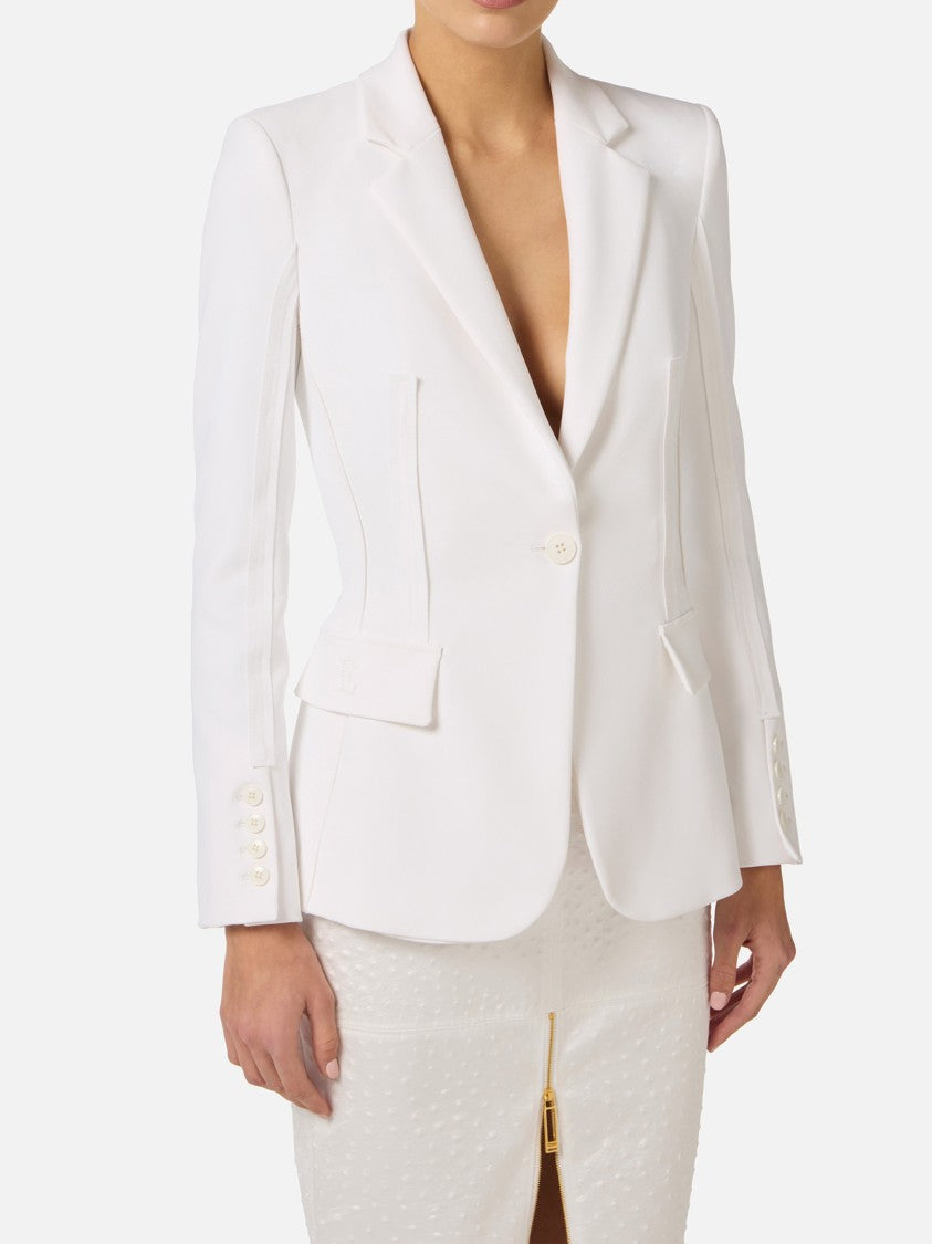Elisabetta Franchi Tailored White Notch Lapel Fitted Blazer