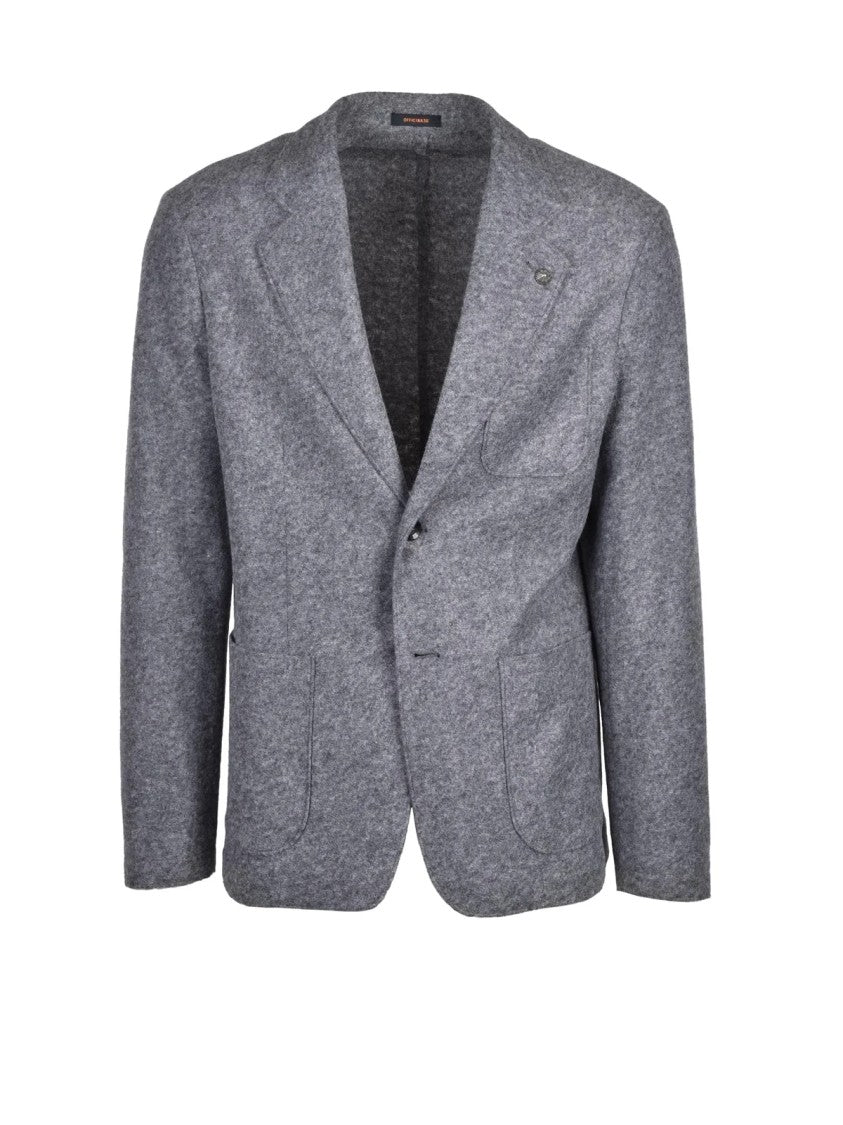 Officina 36 Grey Rounded Acrylic-Blend Blazer