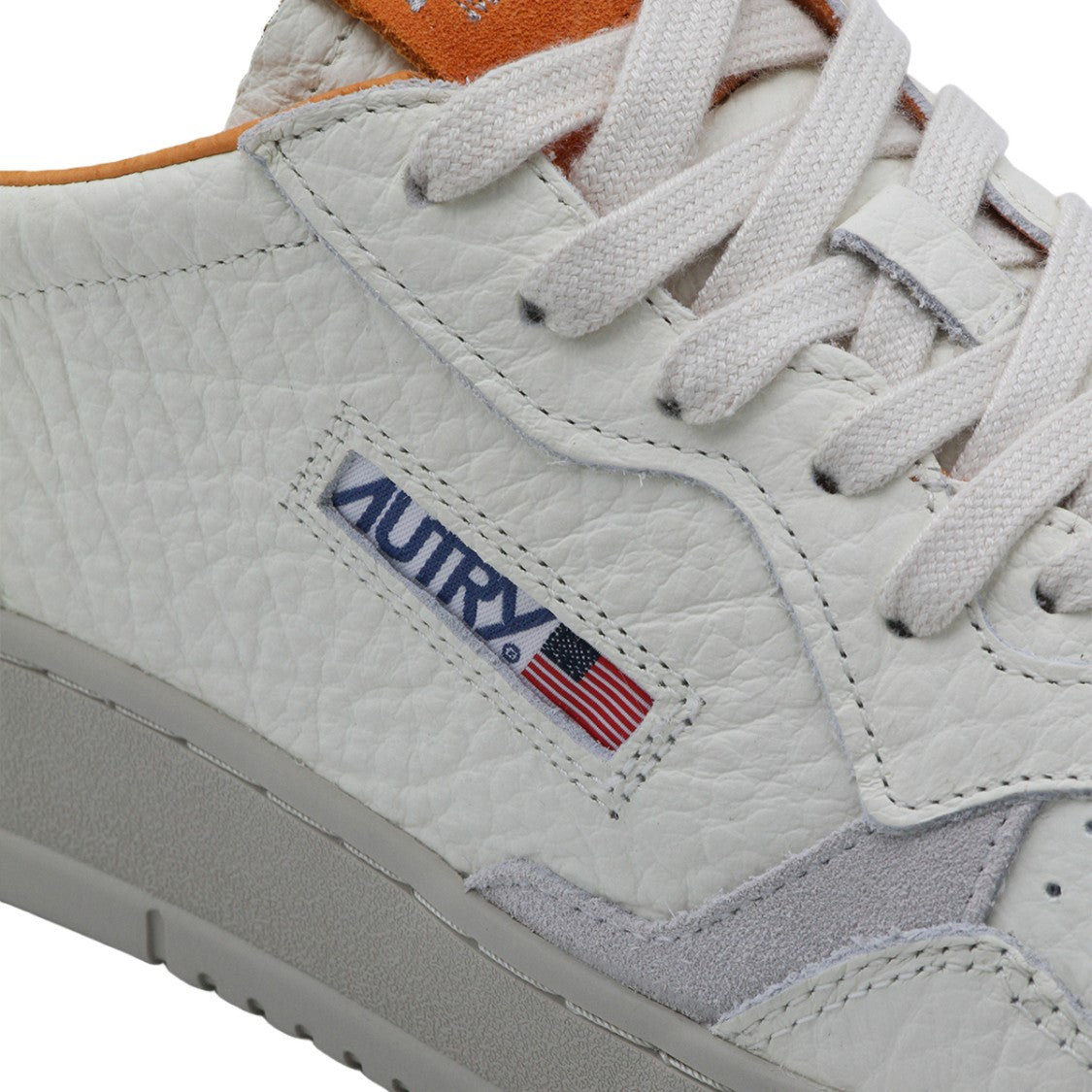 Autry Textured White Leather Sneakers With Orange Accents
