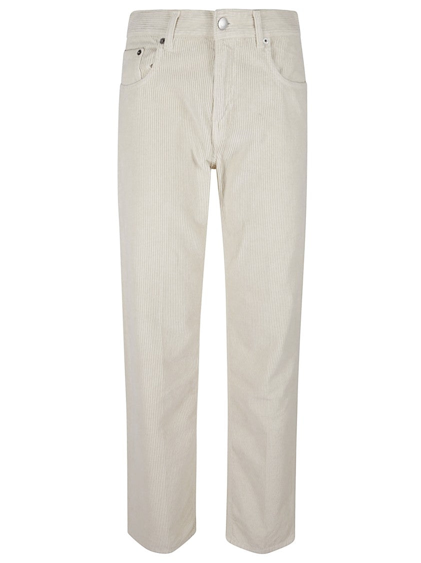 Haikure Straight-Leg Corduroy Pants With Leather Patch Detail