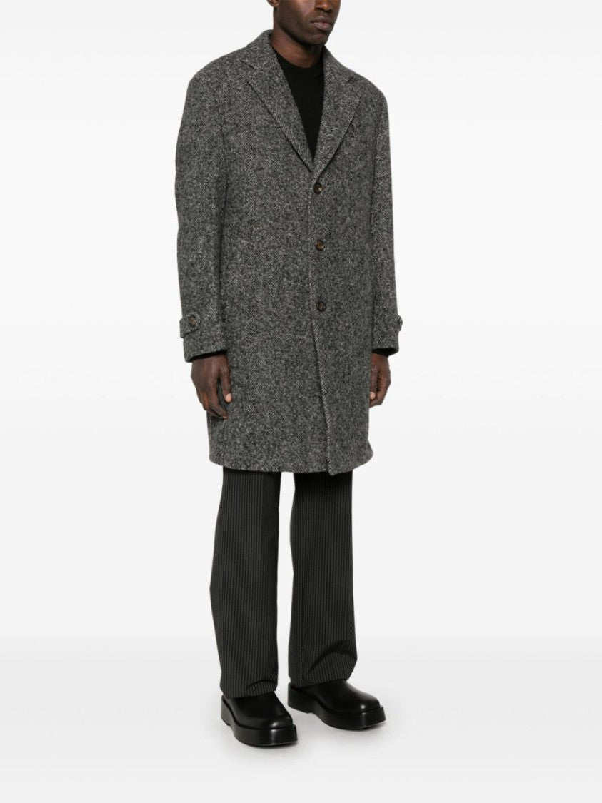 Eleventy Herringbone Coat With Front Button Fastening