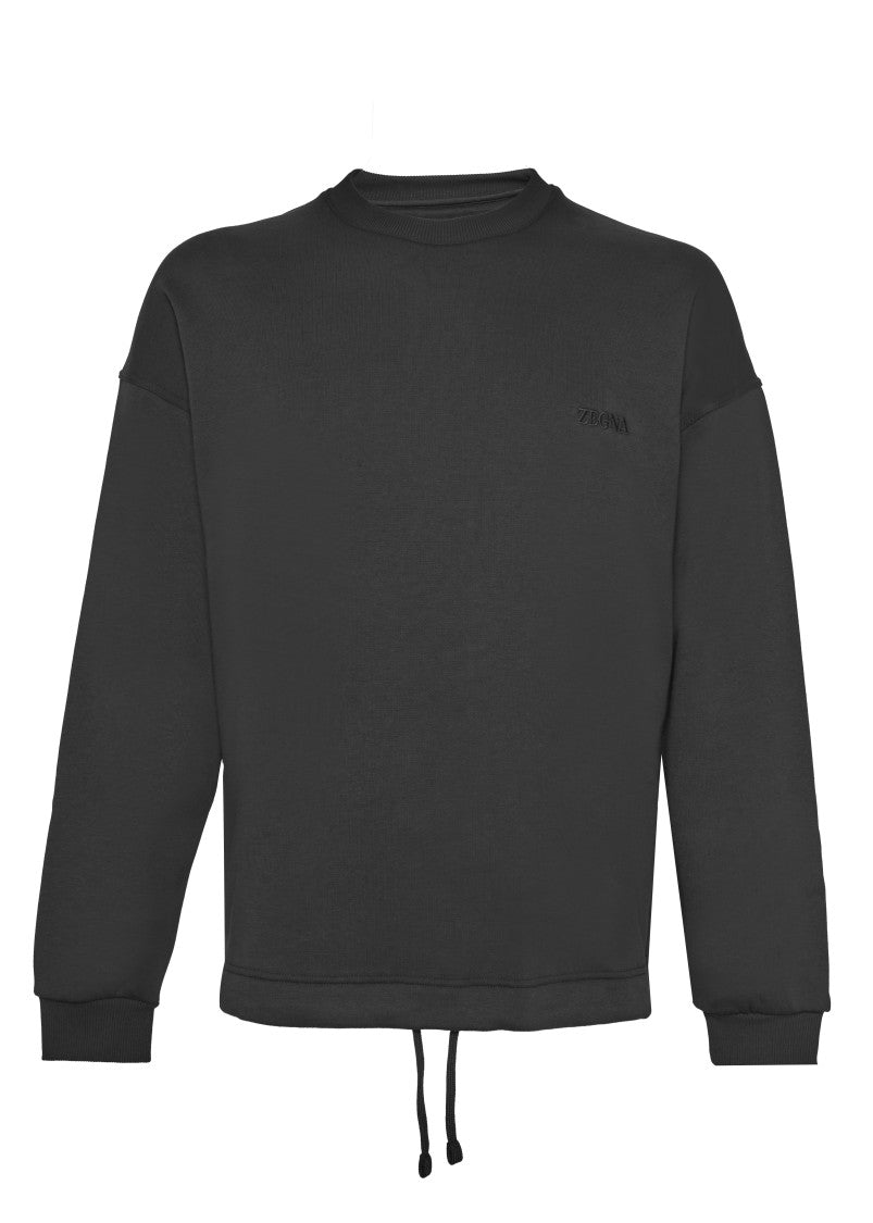 Zegna Regular Fit Black Sweatshirt With Ribbed Details