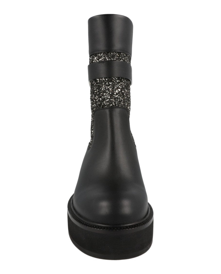 Ferragamo Glitter-Accented Ankle Boots With Block Heel