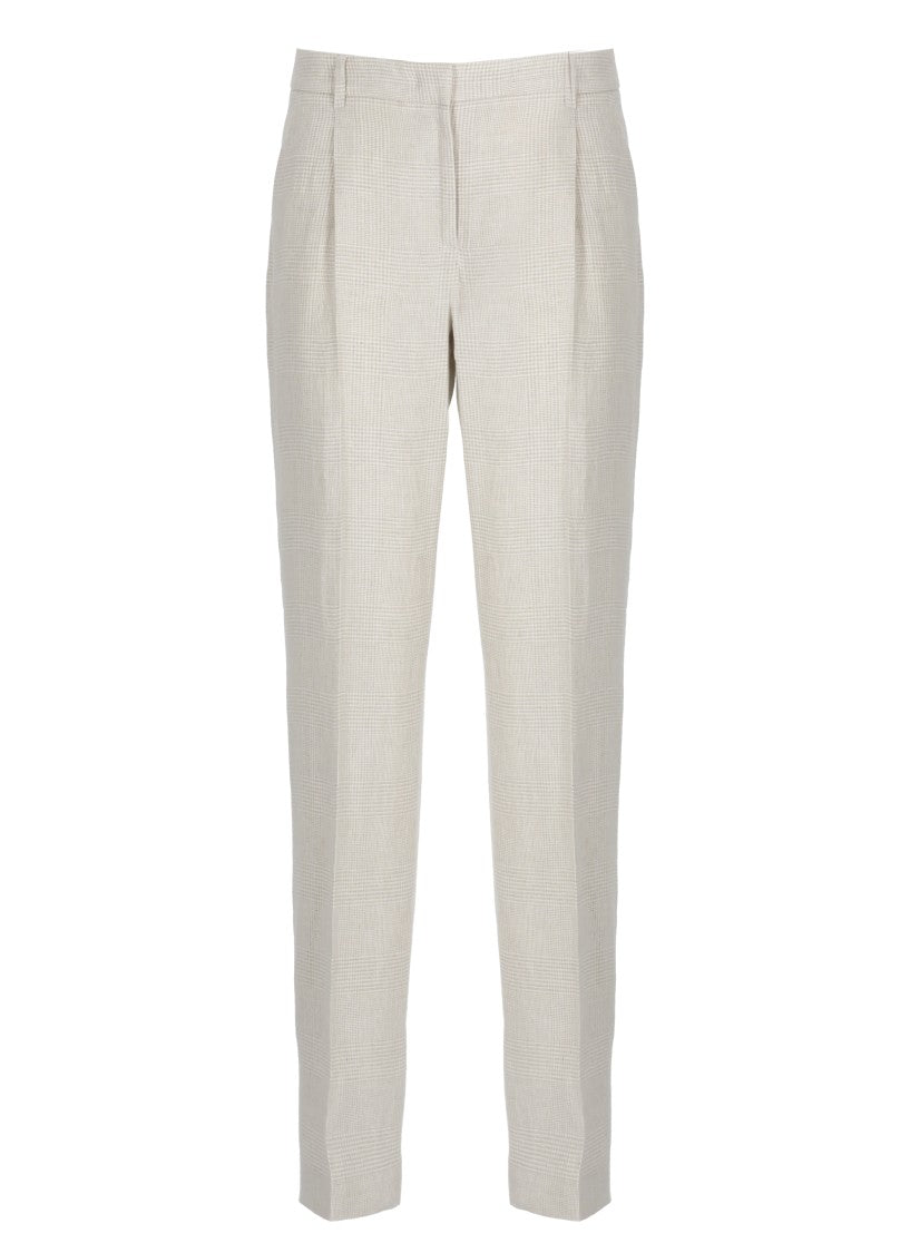 Lardini Beige Prince Of Wales Linen Formal Pants