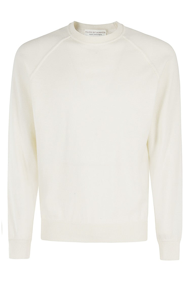 Filippo De Laurentiis White Wool & Cashmere Raglan Crewneck Sweater