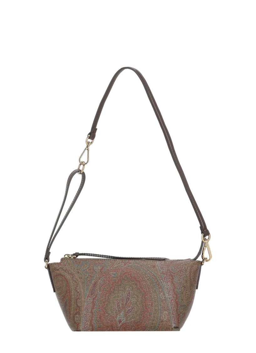 Etro Structured Brown Paisley Shoulder Bag With Gold-Tone Accents