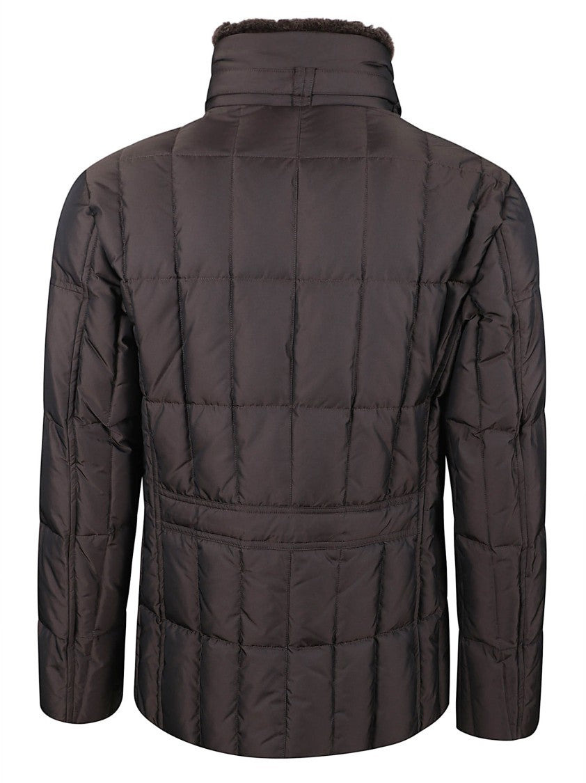 Moorer Padded Double-Breasted Jacket With Detachable Shearling Collar