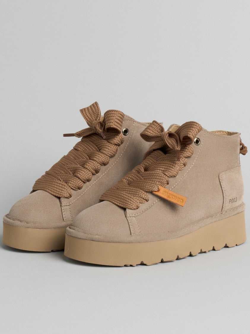 Panchic Mid-Top Beige Suede Sneakers With Textured Laces