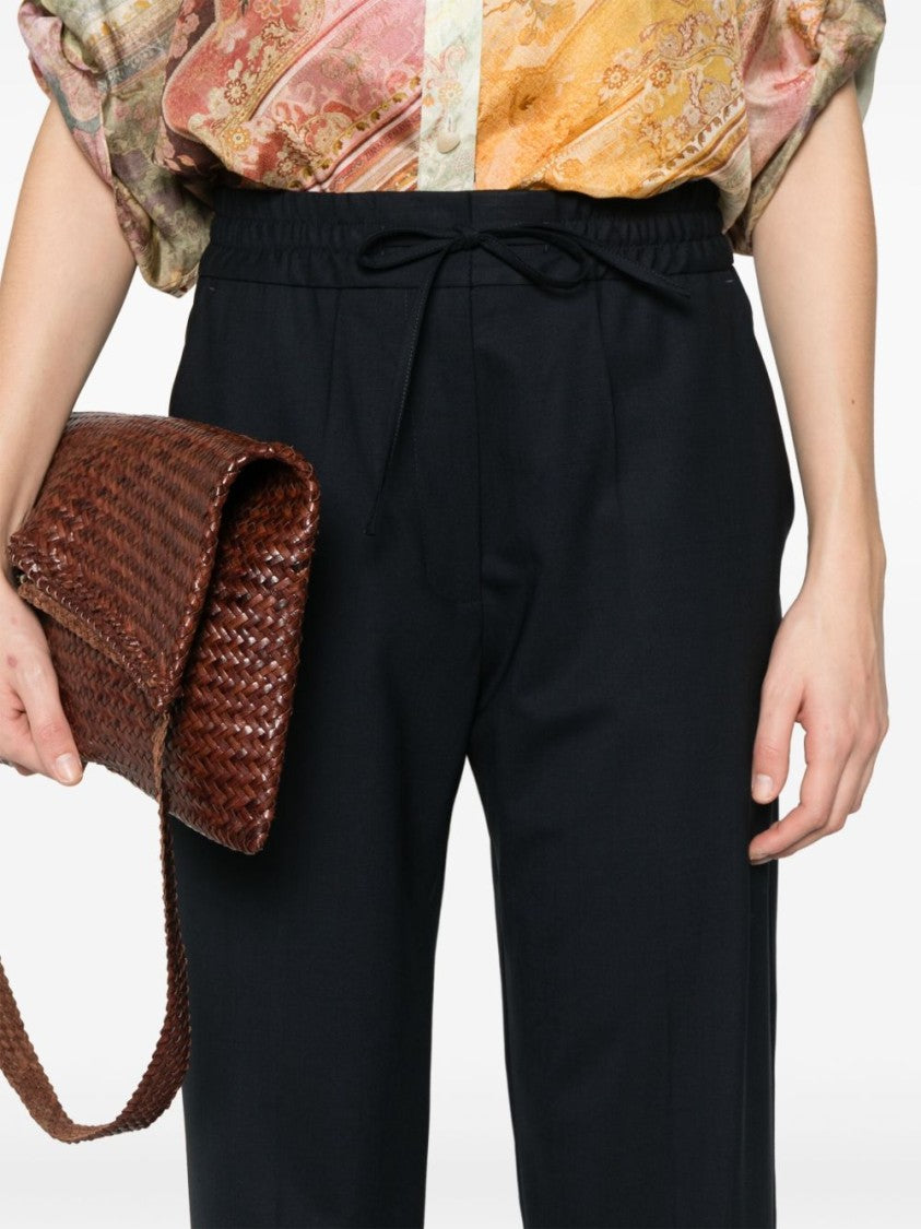 Parosh Navy Blue Relaxed Fit Pants With Concealed Fastenings