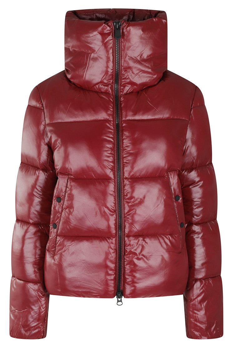 Save The Duck Quilted Burgundy Down Jacket With High Collar