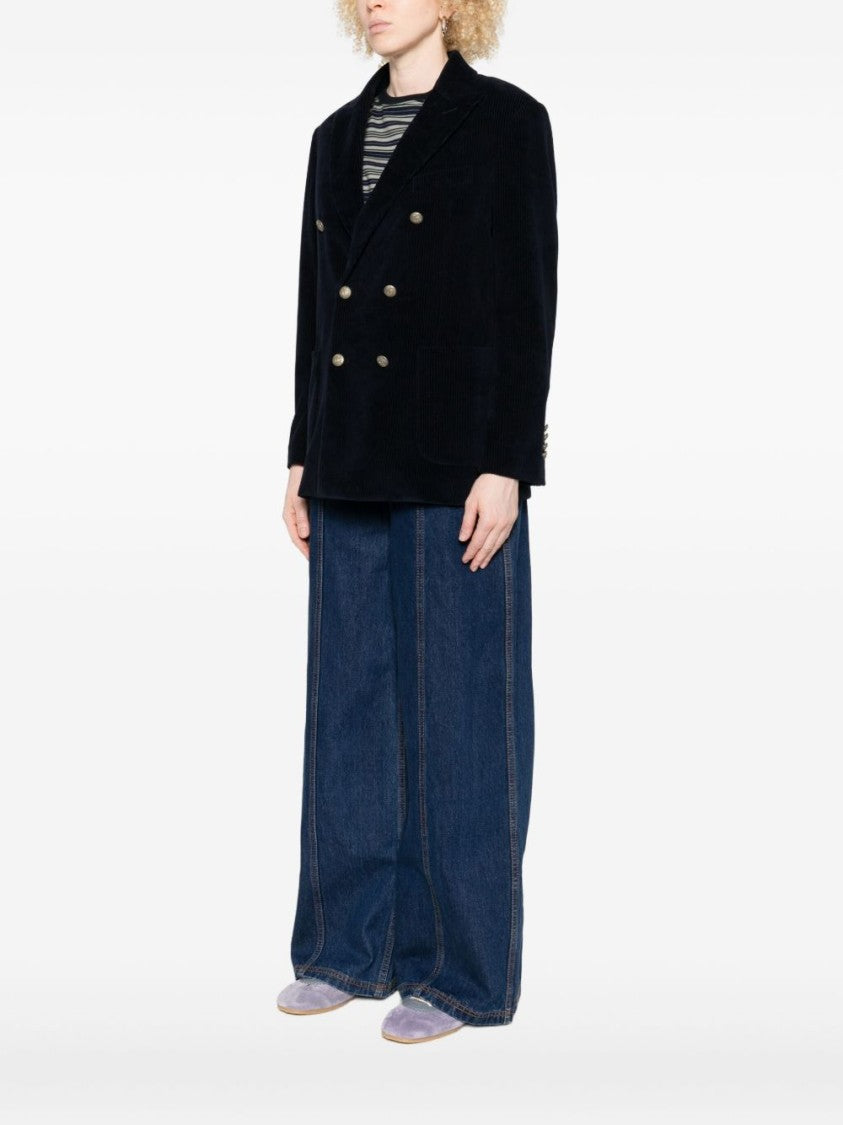 Circolo 1901 Double-Breasted Blue Jacket With Corduroy Texture