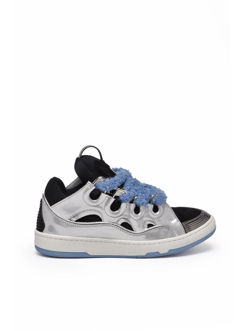 Lanvin Silver/Light Blue Curb Metal Leather-Blend Sneakers