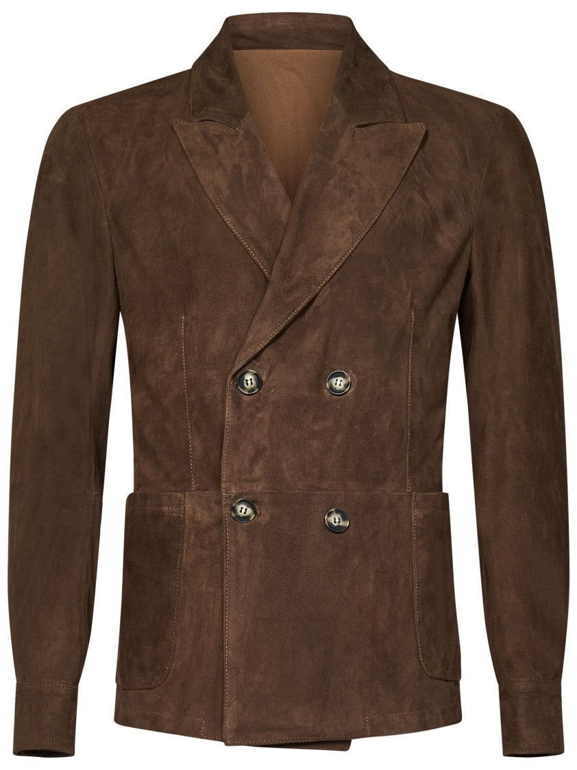 Franzese Collection Double-Breasted Blazer In Brown Pure Canadian Suede