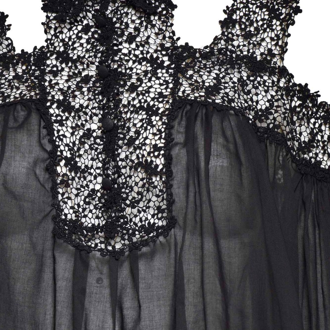 Ermanno Scervino Black Silk Blouse With Floral Lace Inserts