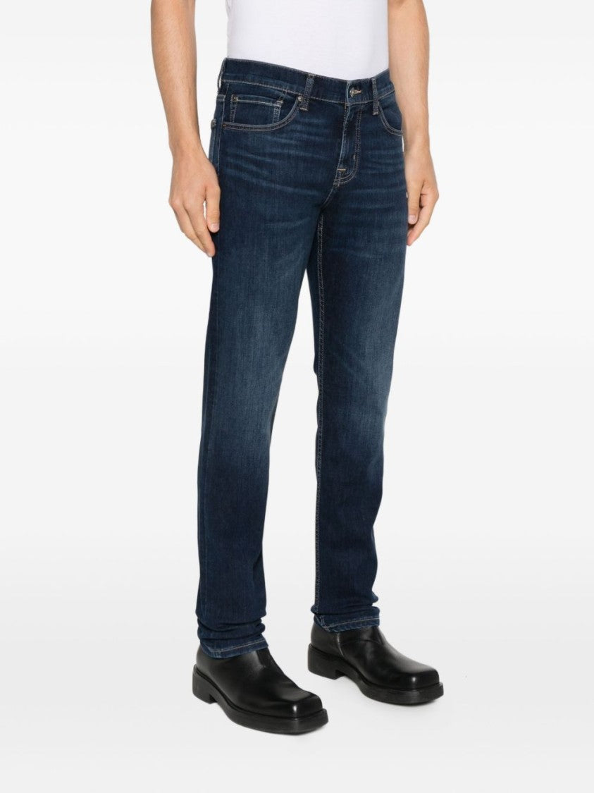 7 For All Mankind Dark Blue Straight Leg Jeans With Classic Five-Pocket Design