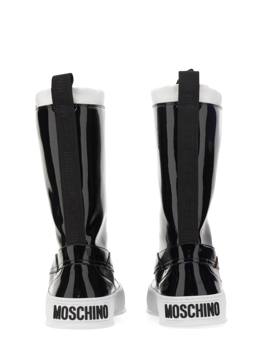 Moschino Glossy High-Shaft Boots With Contrasting Sole