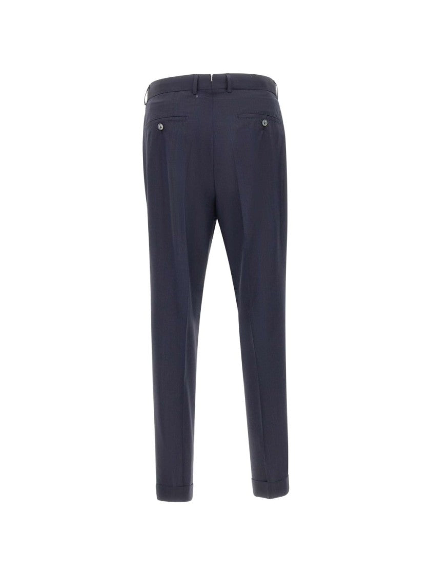 Boss Camel Tailored Blue Trousers With Cuffed Hem And Classic Details