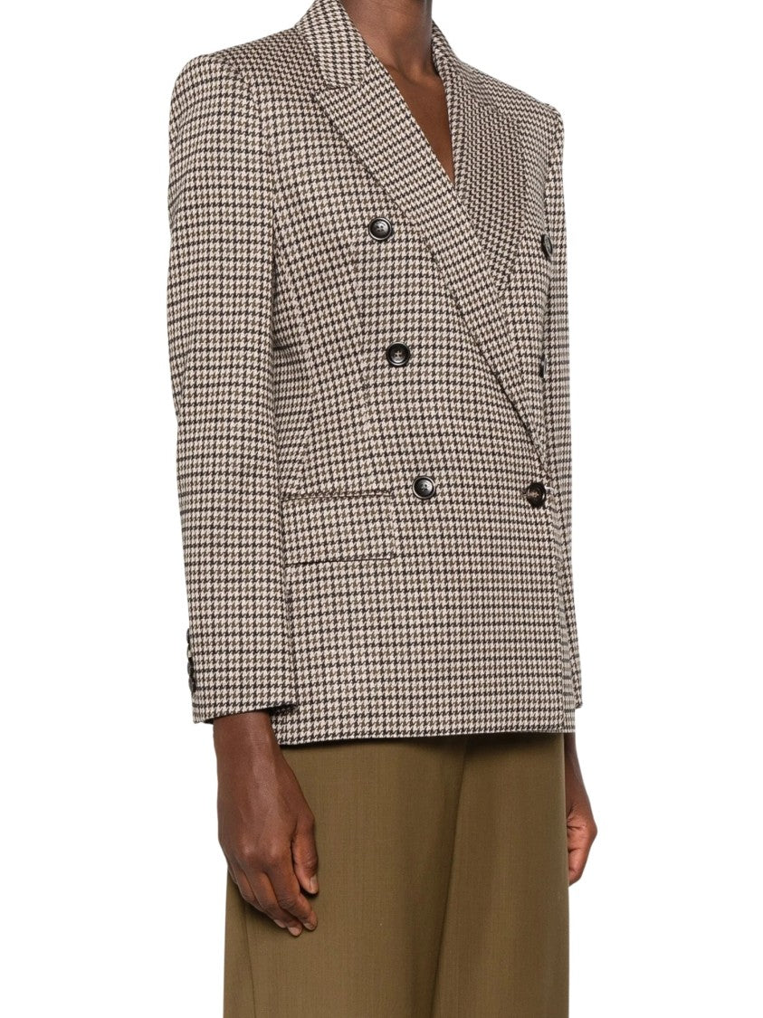 Max Mara Houndstooth Double-Breasted Cropped Blazer