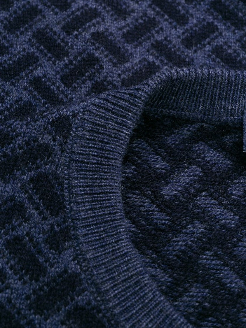 Drumohr Dark Blue Herringbone Knit Sweater