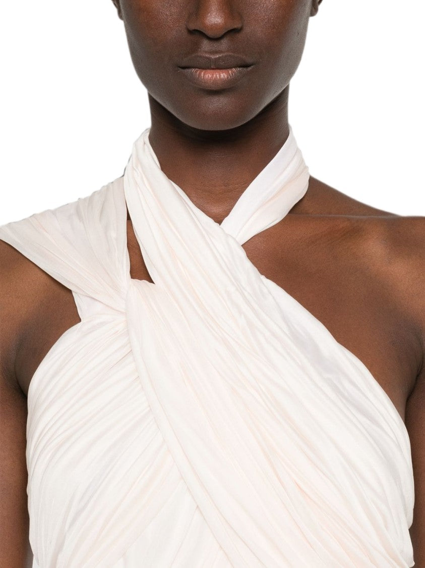 Balmain Asymmetric Hem Draped Halterneck Midi Dress