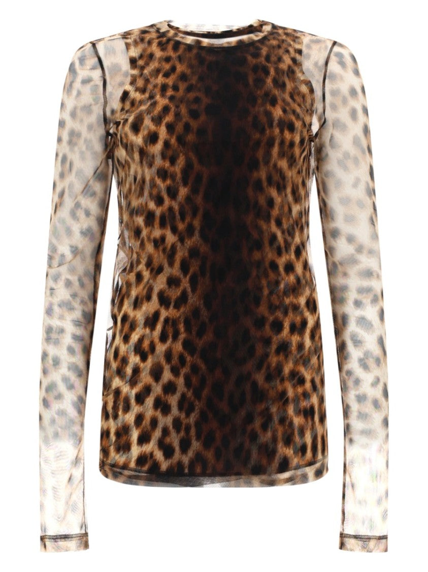 Sportmax Leopard Print Tulle Accent Long-Sleeve Top