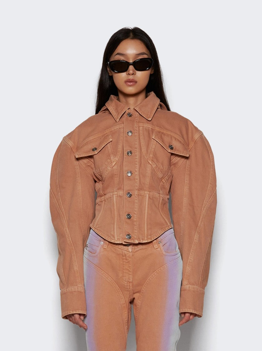 Mugler Corseted Denim Jacket Beige