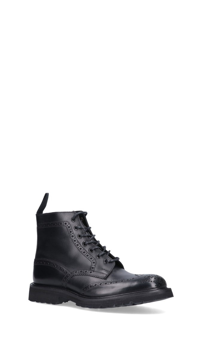 Tricker's Classic Brogue Lace-Up Black Leather Boots