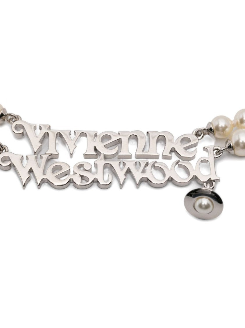 Vivienne Westwood Double-Strand Pearl Necklace With Silver-Tone Metal Centrepiece