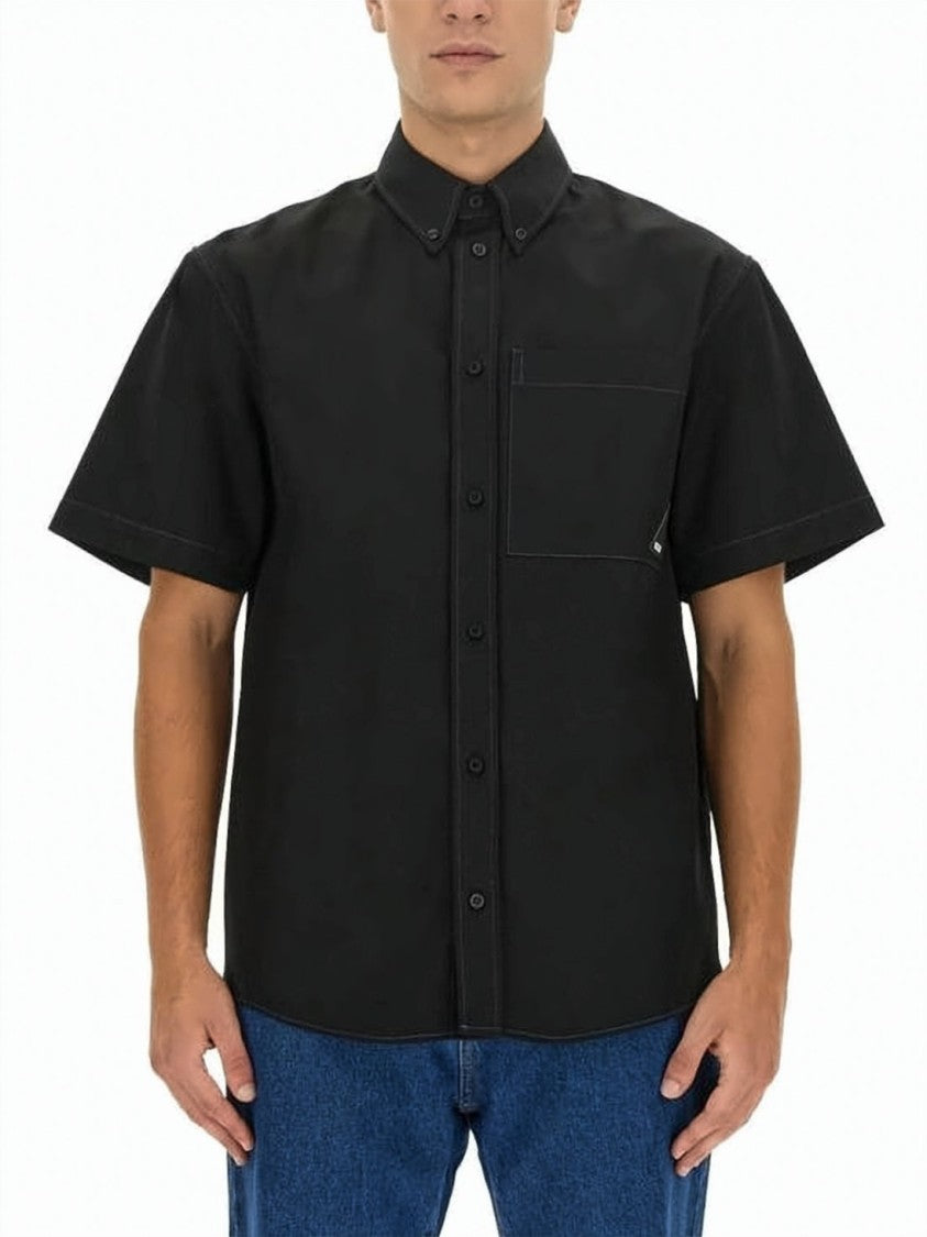 Msgm Button-Down Short-Sleeve Shirt With Structured Finish