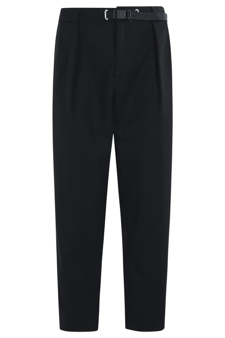 White Sand Black Straight-Leg Viscose-Cotton Flannel Pants