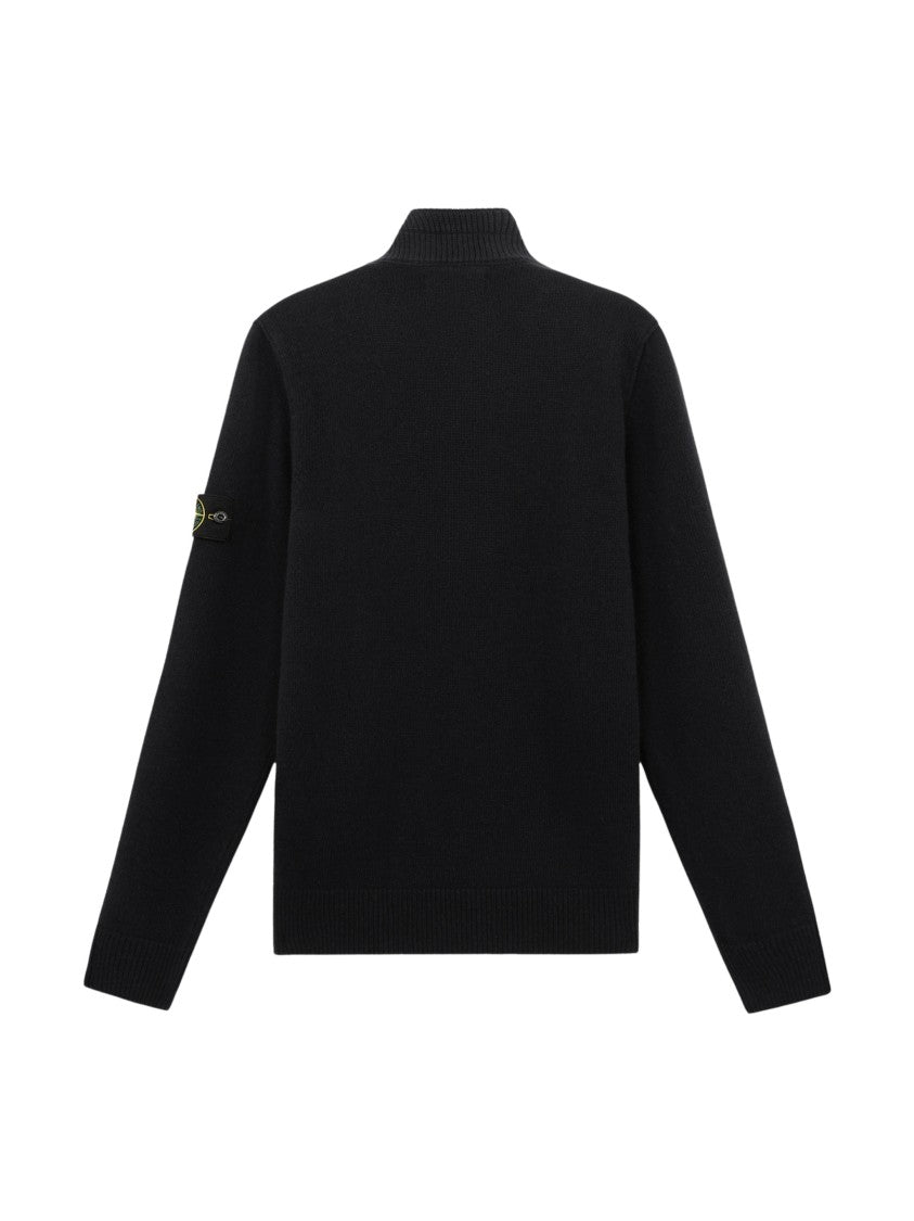 Stone Island Black Knitted Sweater With Mock Neck And Signature Sleeve Badge