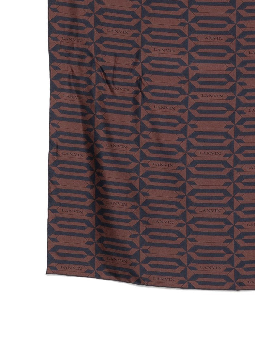 Lanvin Brown Geometric Pattern Repeating Logo Scarf