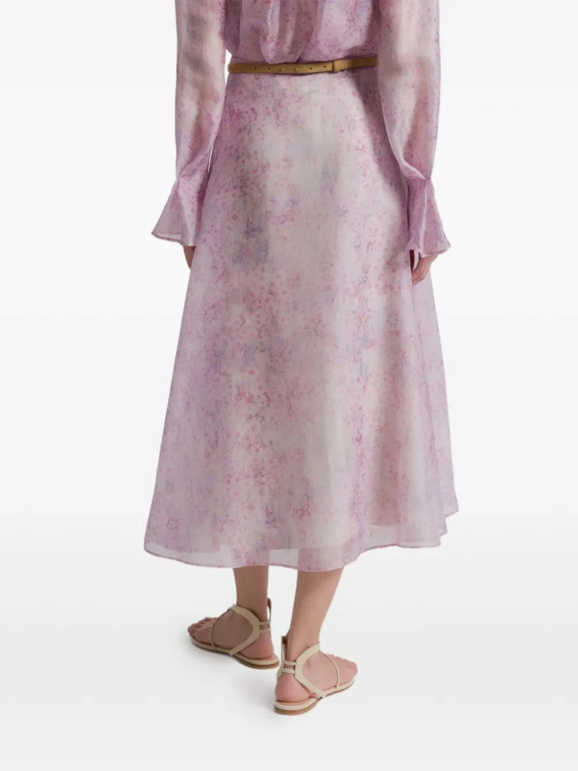 Alberta Ferretti Pastel Floral Print Midi Skirt In Sheer Organza