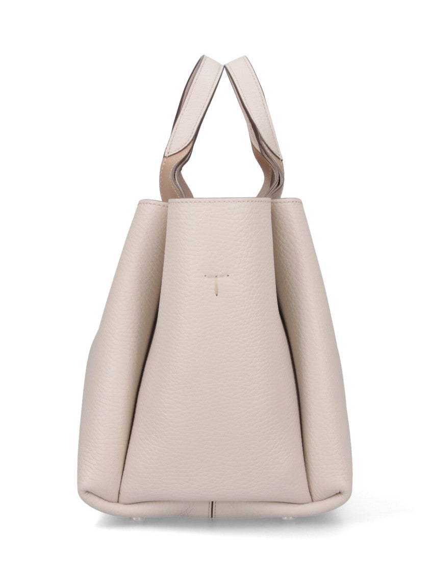 Tod's Mini Logo Shoulder Bag In Pebbled Cream Leather