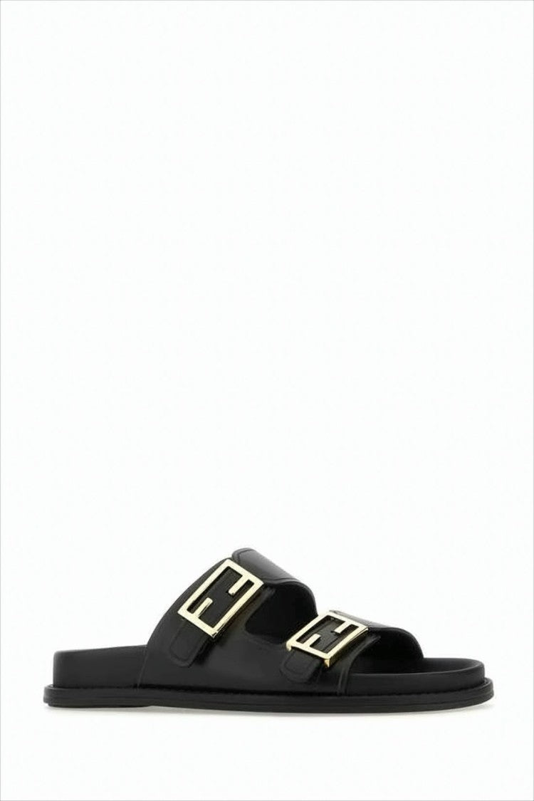 Fendi Two-Strap Slip-On Mules With Metallic Buckle Detail