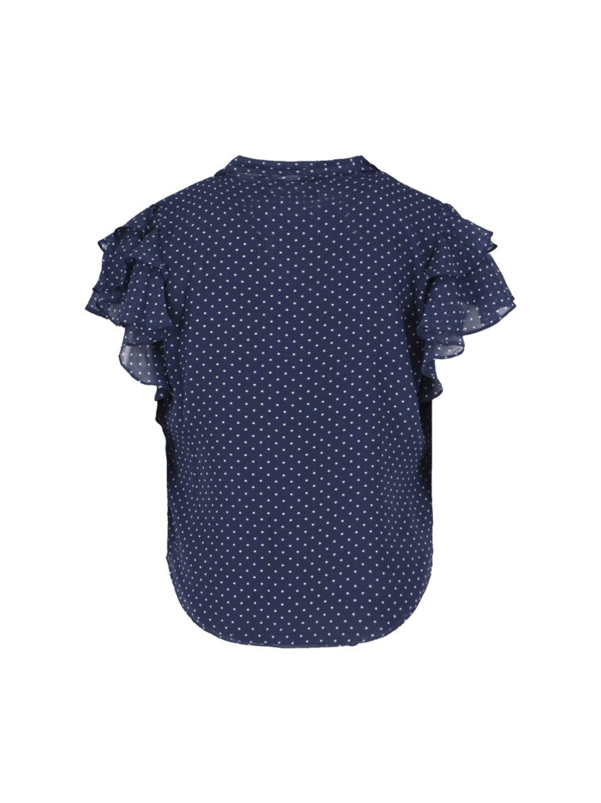 Polo Ralph Lauren Navy Blue Georgette Blouse With Polka Dot Pattern